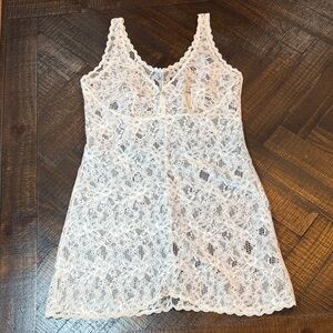 Vintage Lace Slip Dress Sheer Nylon Bridal Lingerie Coquette